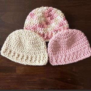 Handmade Pink and Cream Crochet Baby Hats